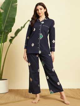 SEPHANI - Navy Blue Printed Night Suit