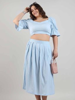 Instafab Plus - Women'S Light Blue Cropped Co-Ord Set