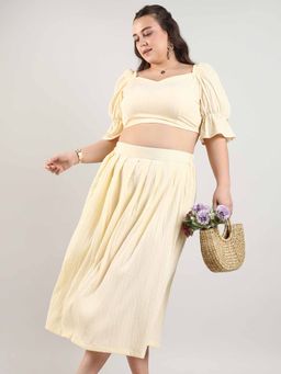 Instafab Plus - Women'S Light Yellow Cropped Co-Ord Set