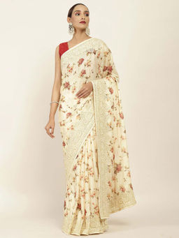 Soch - Embellished Chiffon Saree with Unstitched Blouse