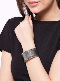 Priyaasi - Oxidized Silver Plated Textured Cuff Bracelet
