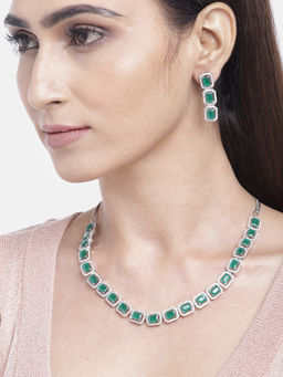 Priyaasi - Green Brass Necklace And Earrings (Set of 2)