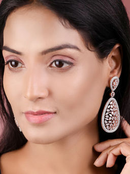 Priyaasi - American Diamond Rose Gold Plated Drop Earring
