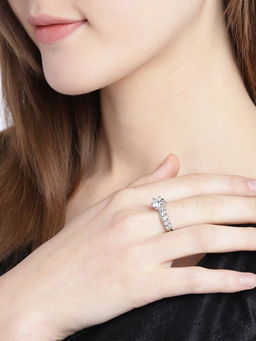Priyaasi - Rhodium Plated AD and CZ Studded Off Silver Finger Ring