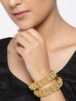 Priyaasi - Matte Gold Stone Studded Semi Circular Bangles (Set of 2)