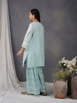 Zuri - Sea Green Cotton Embroidered Kurta