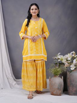Zuri - Yellow Cotton Embroidered Kurta