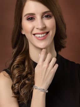 PANASH - Silver Toned and Rhodium Plated CZ Stone Studded Handcrafted Bangle Style Bracelet