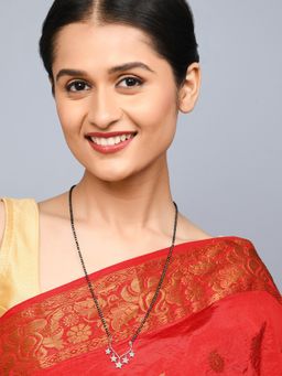 Fida - Ethnic Traditional Silver Plated Pink Stone Studded Star Charm Mangalsutra for Women