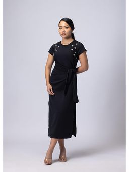 Alonge - Eye Catcher Drape Black Midi Dress