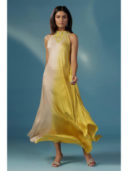 "Two Sisters" by Gyans - Multi-Color Satin High Neck Embroidered Dress