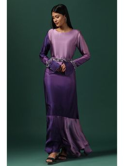 "Two Sisters" by Gyans - Multi-Color Crepe Round Neck Solid/Plain Dress