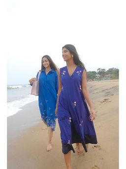 KAVANA - Women Floral Embroidered Purple Reya A-Line Midi Dress