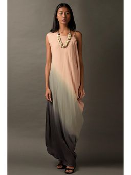 "Two Sisters" by Gyans - Multi-Color Georgette Asymmetrical Ombre Dress