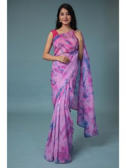Zari Jaipur - Silk Blend Saree with Tye Dye Texture with Unstitched Blouse Purple