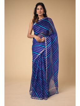Zari Jaipur - Kota Doria Saree with Leheriya Texture with Unstitched Blouse Blue