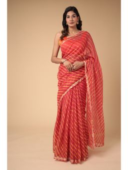 Zari Jaipur - Kota Doria Saree with Leheriya Texture with Unstitched Blouse Red