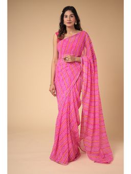 Zari Jaipur - Georgette Saree with Bandhej Texture with Unstitched Blouse Pink