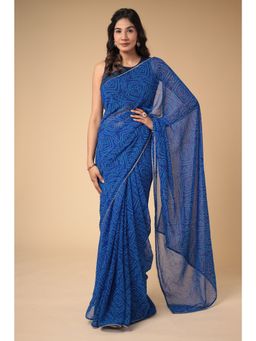 Zari Jaipur - Georgette Saree with Bandhej Texture with Unstitched Blouse Blue
