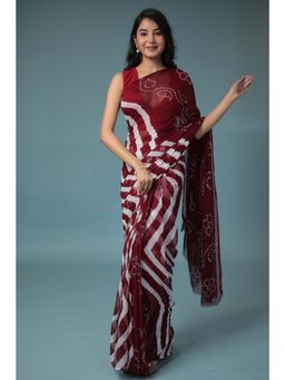 Zari Jaipur - Chiffon Saree with Leheriya & Bandhej Texture with Unstitched Blouse Red