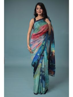 Zari Jaipur - Silk Blend Saree with Prints with Unstitched Blouse Multi-Color