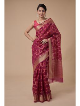 Zari Jaipur - Kota Doria Saree with Handloom Texture with Unstitched Blouse Purple