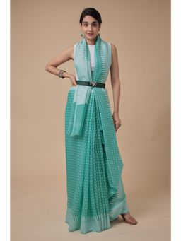 Zari Jaipur - Cotton Silk Saree with Handloom Texture with Unstitched Blouse Green