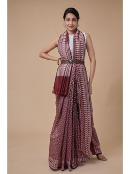 Zari Jaipur - Cotton Silk Saree with Handloom Texture with Unstitched Blouse Maroon
