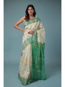 Zari Jaipur - Organza Saree with Handloom Texture with Unstitched Blouse Green