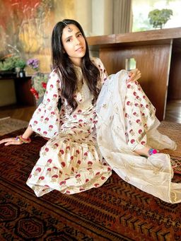 Maison Shefali - Gainda Phool Print On Print Sharara (Set of 3)