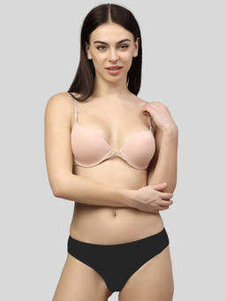 PrettyCat - Perfect Front Closure Pushup Bra Panty Set - Nude