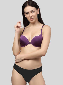 PrettyCat - Perfect Front Closure Pushup Bra Panty Set - Purple