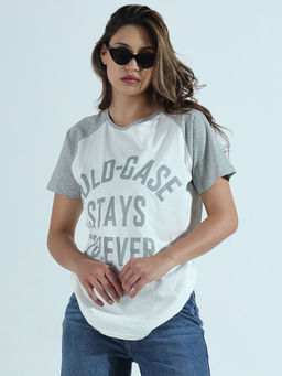 SHOWOFF - Edition Women Typography Printed White Relaxed Fit Raglan Sleeves T-Shirt