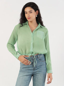 SHOWOFF - Women Green Shirt with Drawstring Hem