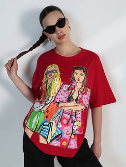 SHOWOFF - Edition Women Graphic Red Oversized T-shirt