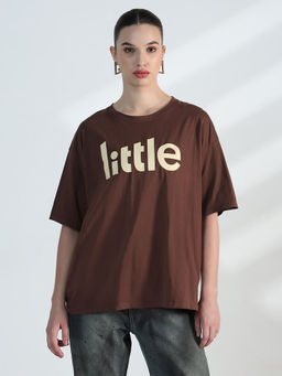 SHOWOFF - Edition Women Typography Brown Oversized T-shirt