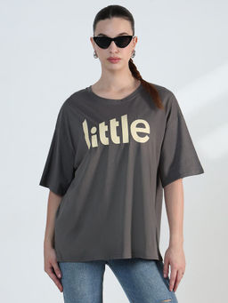 SHOWOFF - Edition Women Typography Grey Oversized T-shirt