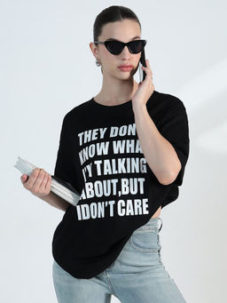 SHOWOFF - Edition Women Typography Black Oversized T-shirt
