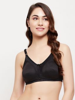 Clovia - Cotton Spandex Solid Non-Padded Full Cup Wire Free T-shirt Bra - Black