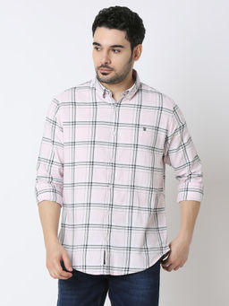 Spykar - Men Slim Cotton Blend Checks Light Pink Casual Shirt