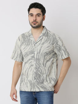 Spykar - Men Relaxed Cotton Blend Printed White Casual Shirt