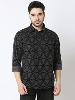 Spykar - Men Slim Corduroy Printed Grey Casual Shirt