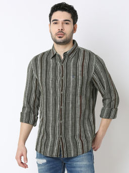 Spykar - Men Slim Cotton Blend Striped Green Casual Shirt