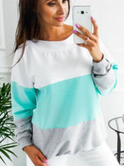 Oh Rare - Women Colourblocked Blue T-Shirt