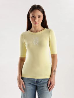 Calvin Klein - Yellow Logo Slim Fit Cotton T-Shirt