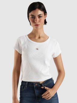 Calvin Klein - White Textured Slim Fit Cotton T Shirt