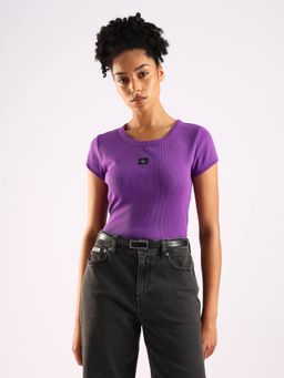 Calvin Klein - Purple Solid Regular Fit Cotton T-Shirt