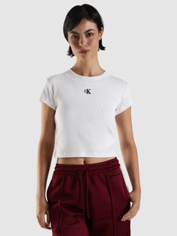 Calvin Klein - White Embroidered Logo Slim Fit Cotton T-Shirt