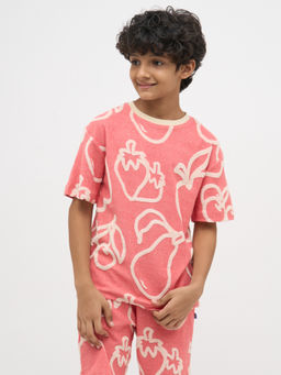 Jack & Jones Junior - Boys Embroidery Oversized Fit Pink T-Shirt
