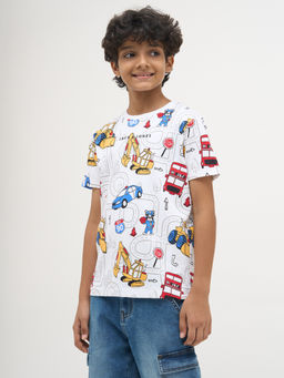 Jack & Jones Junior - Boys Graphic Print Regular Fit White T-Shirt